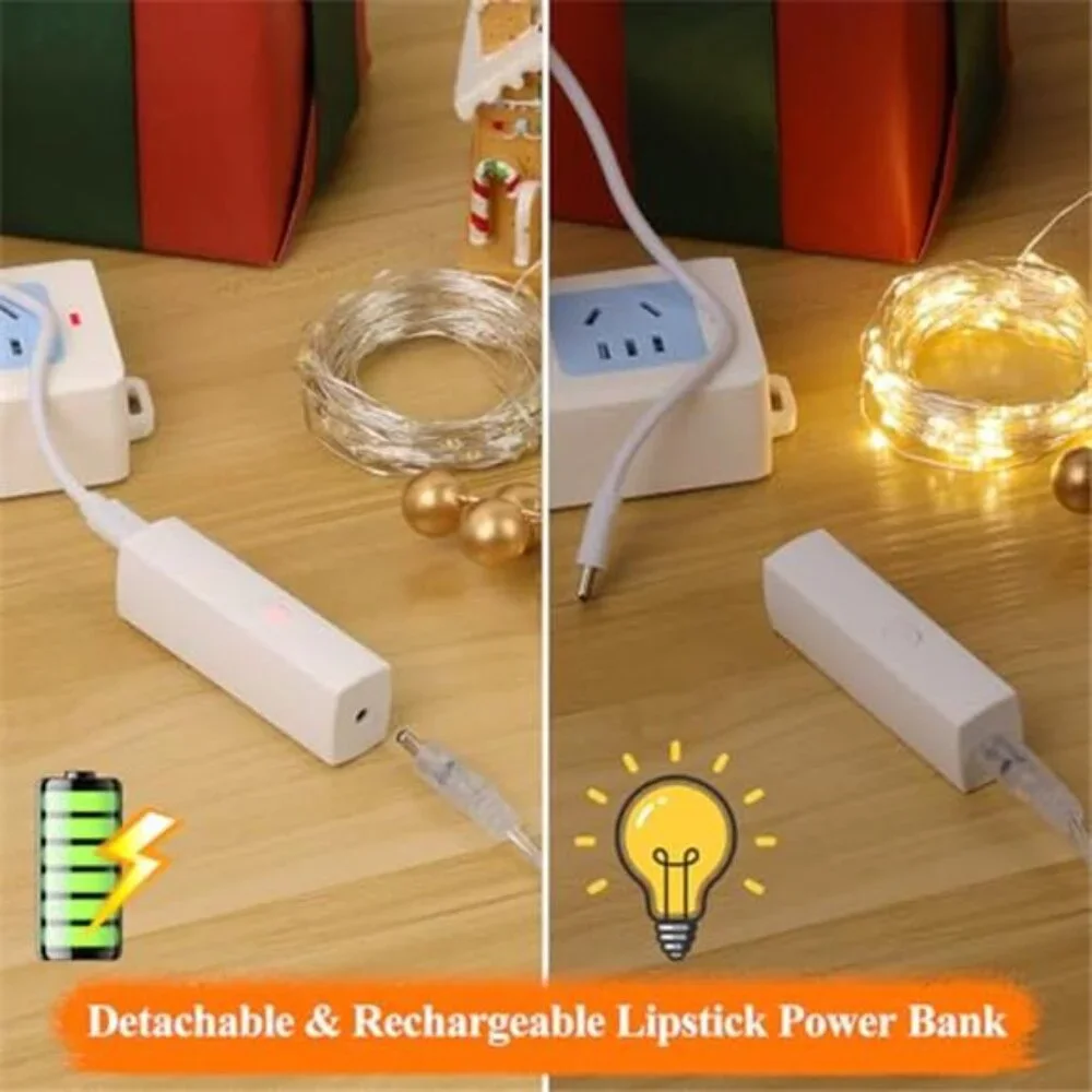 Rechargeable LED Fairy Lights 16FT Warm White Twinkle String Lights Timer